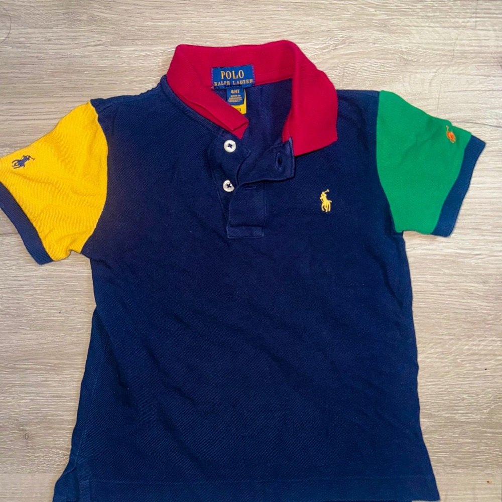 Polo by Ralph Lauren Blue and Red Color-Block Polo